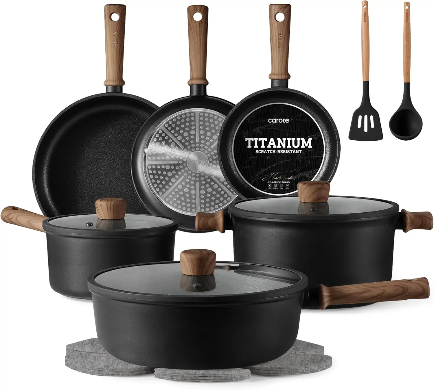 CAROTE 16-Piece Black Titanium Nonstick Cookware Set