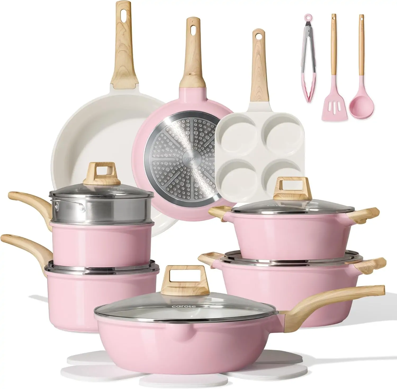 CAROTE 21-Piece Pink Ceramic Nonstick Cookware Set