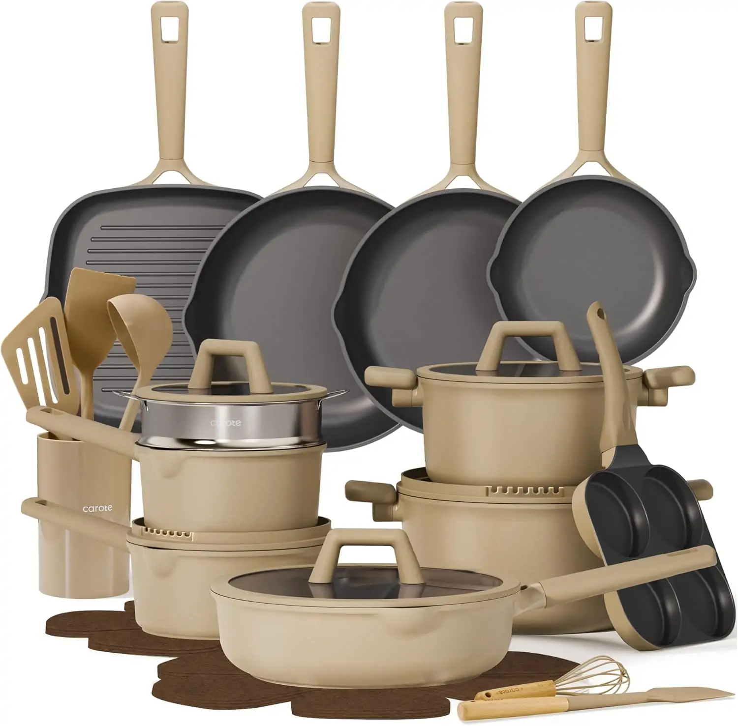 CAROTE 31-Piece Brown Titanium Granite Nonstick Cookware Set